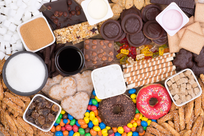 assortment of sugary, processed foods